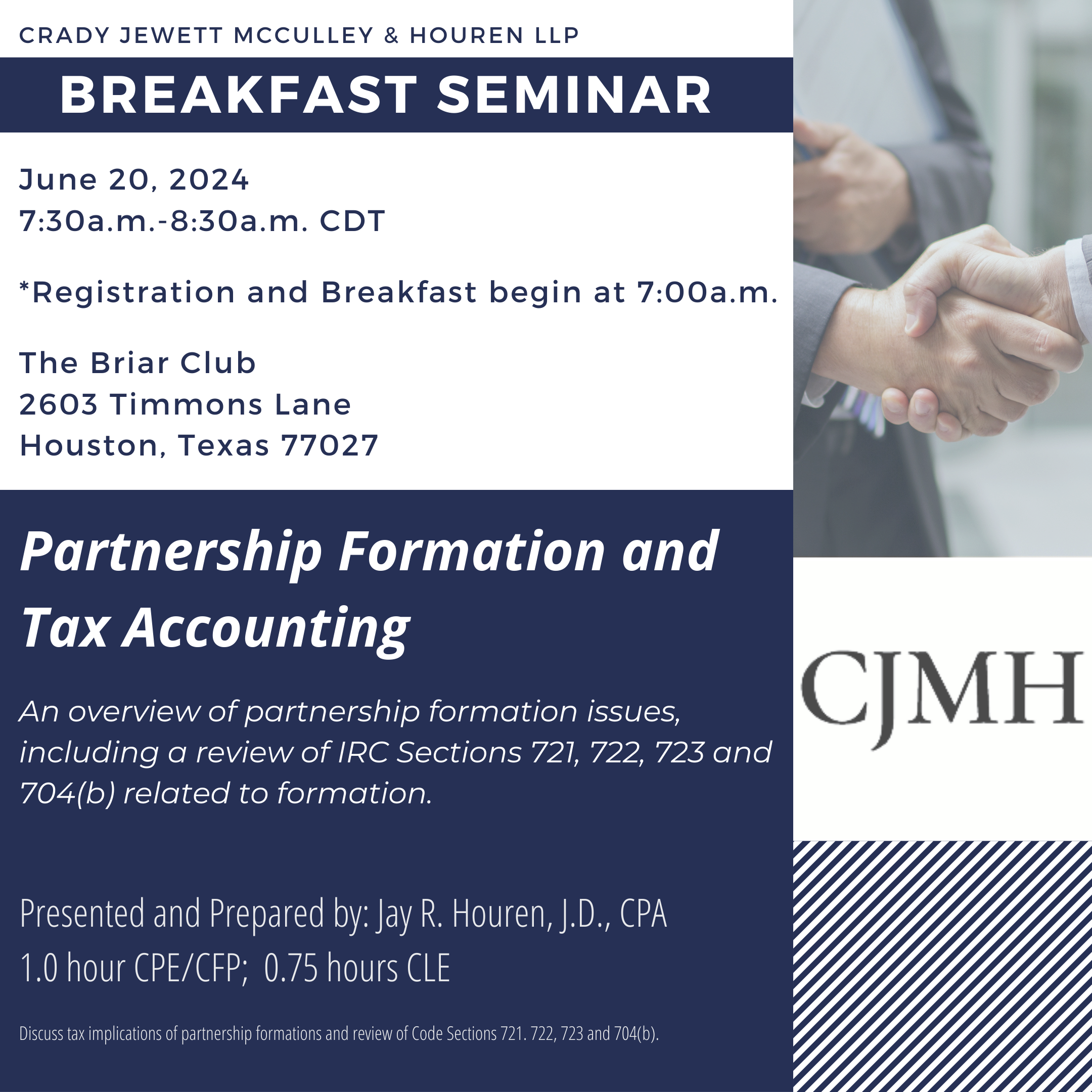 Breakfast Seminar: Partnership Formation and Tax Accounting