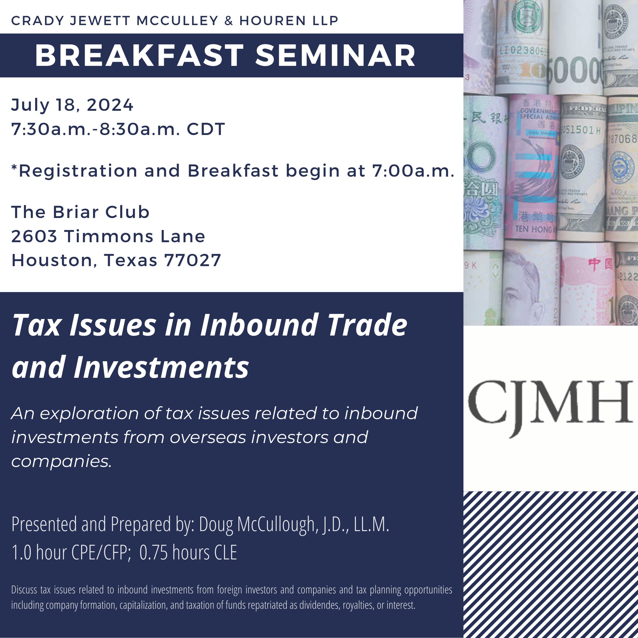 July Breakfast Seminar – Tax Issues in Inbound Trade and Investments